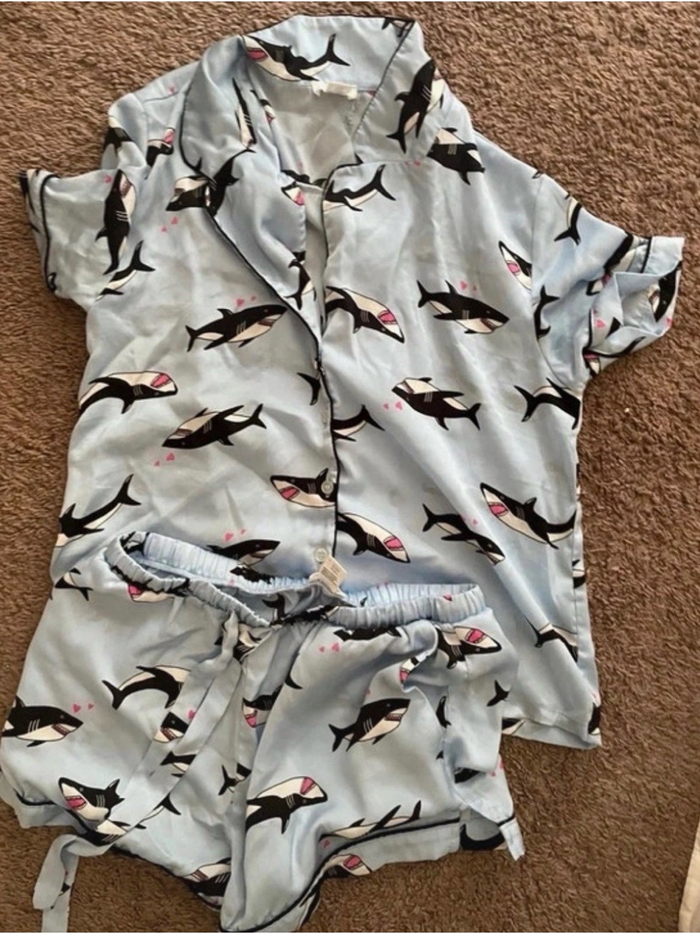 Forever 21 Light Blue Shark Print Pajama Set